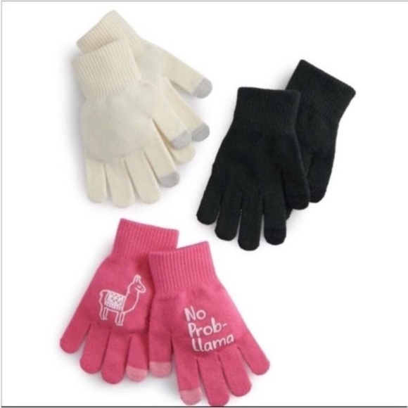 SO Woman’s Juniors No Prob Llama glove set pink white cream and black - Picture 3 of 11
